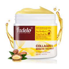 Fadelo Keratin Hair Mask bottle closeup highlighting revitalizing, damage-repairing formula