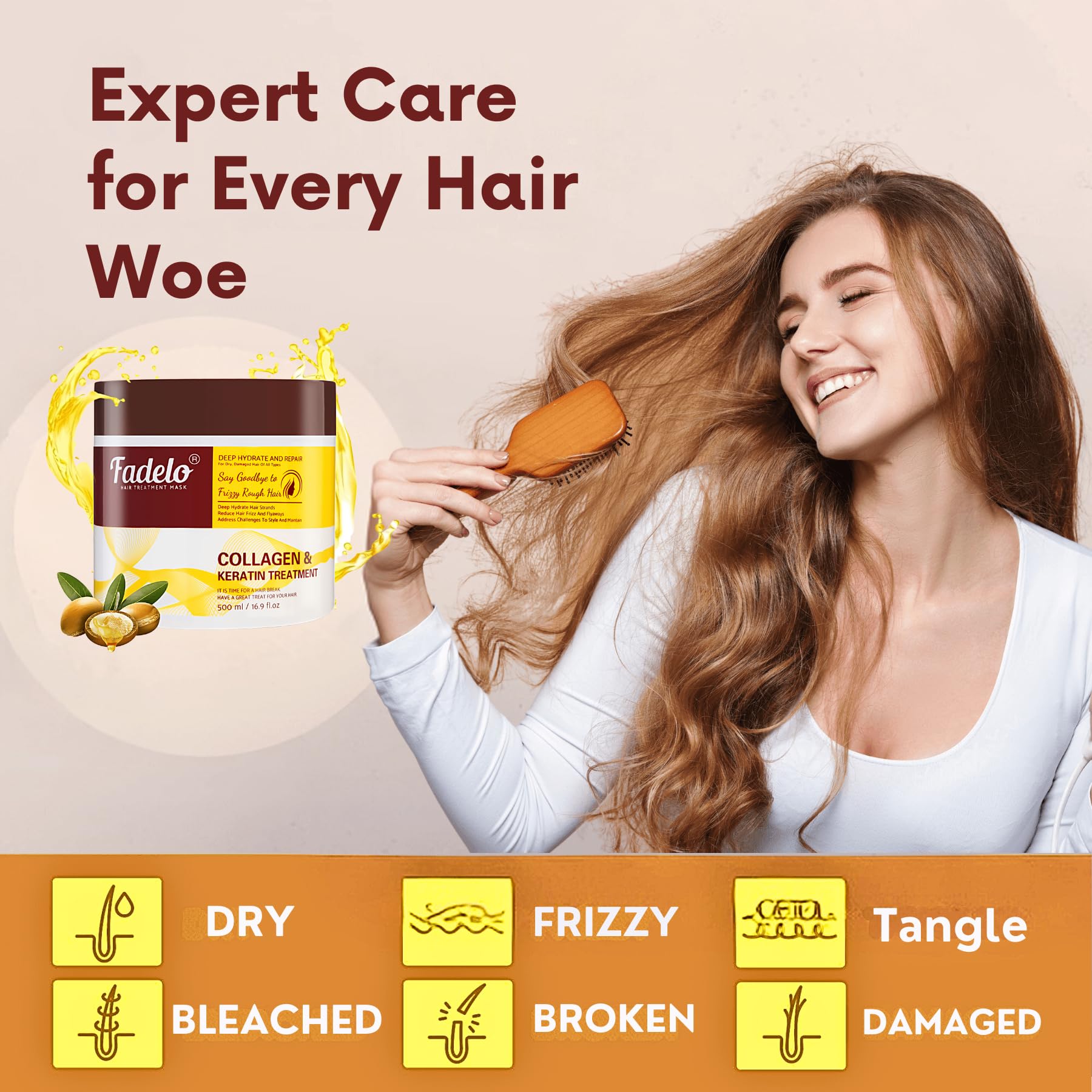 Fadelo Keratin Hair Mask ingredients featuring collagen, keratin, argan oil for nourishment