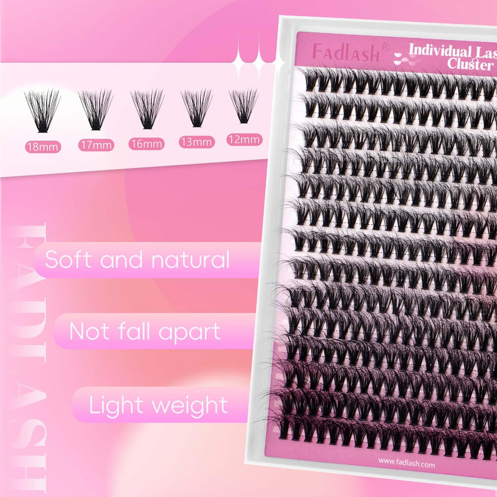 FADLASH 40D lash clusters 12-18mm – versatile lengths for dramatic eyes.