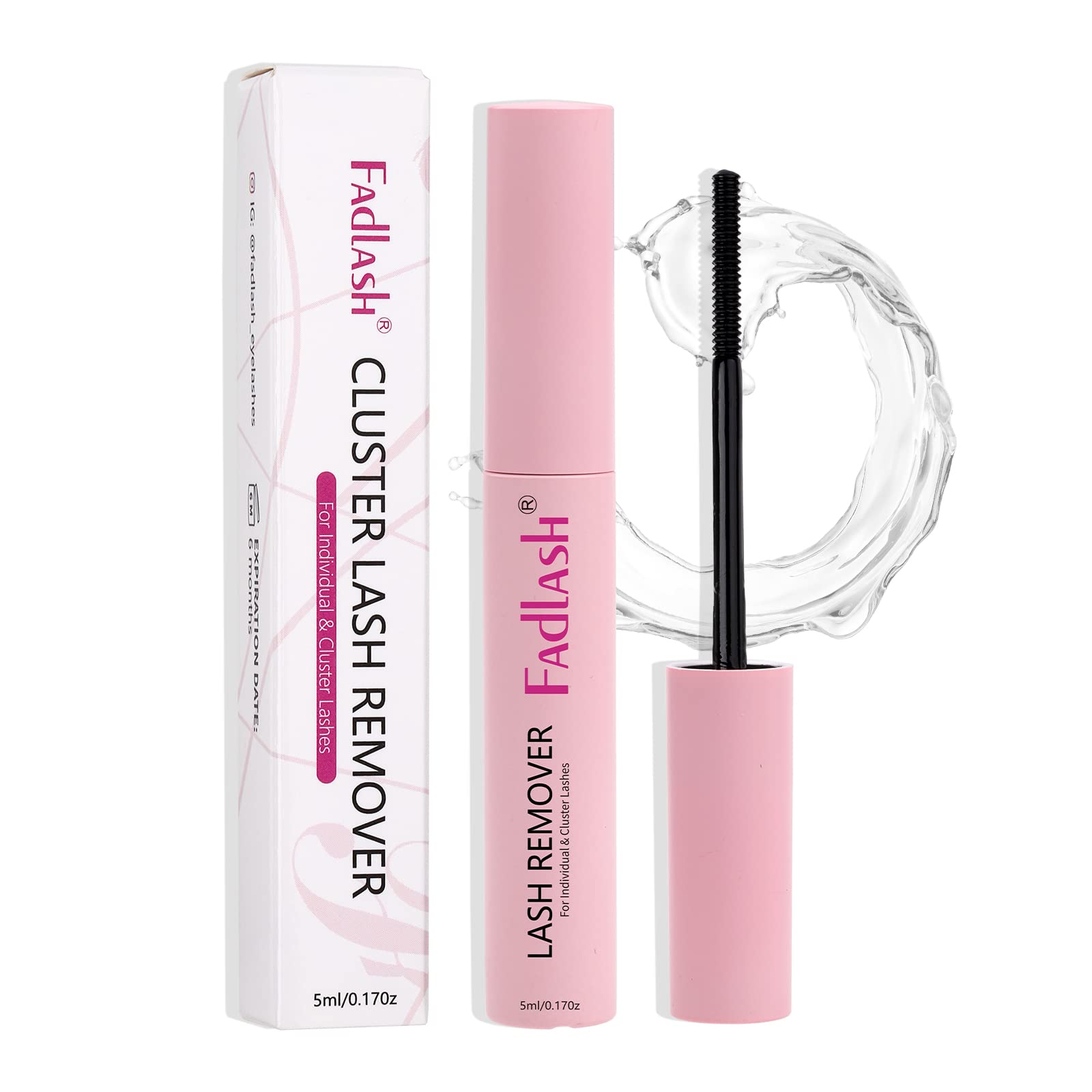 FADLASH cluster lash glue remover with spiral brush dissolves glue quickly and safely.
