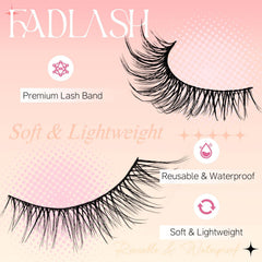 FADLASH Cat-eye lashes crisscross roots for durable, tangle-free wear.