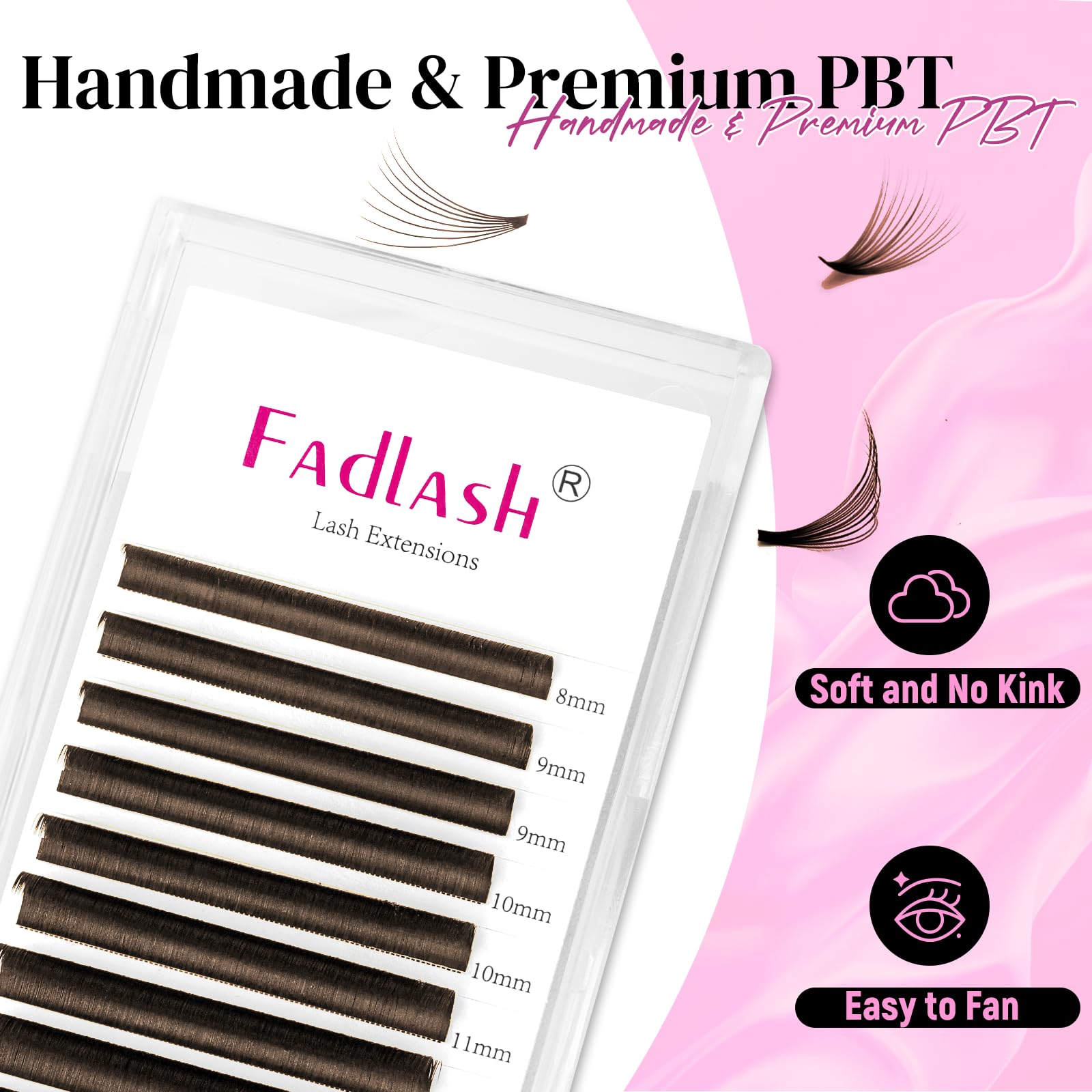 FADLASH dark brown 0-07D premium premade fans for faster sets.
