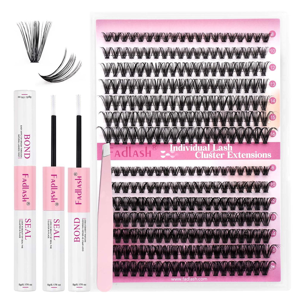 FADLASH DIY eyelash extension kit with 240 cluster lashes for customizable looks.