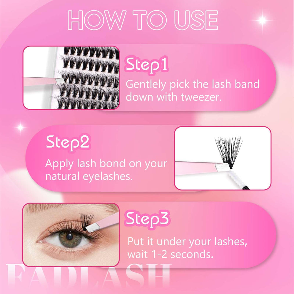 FADLASH DIY lash clusters – simple at-home application with minimal glue residue.