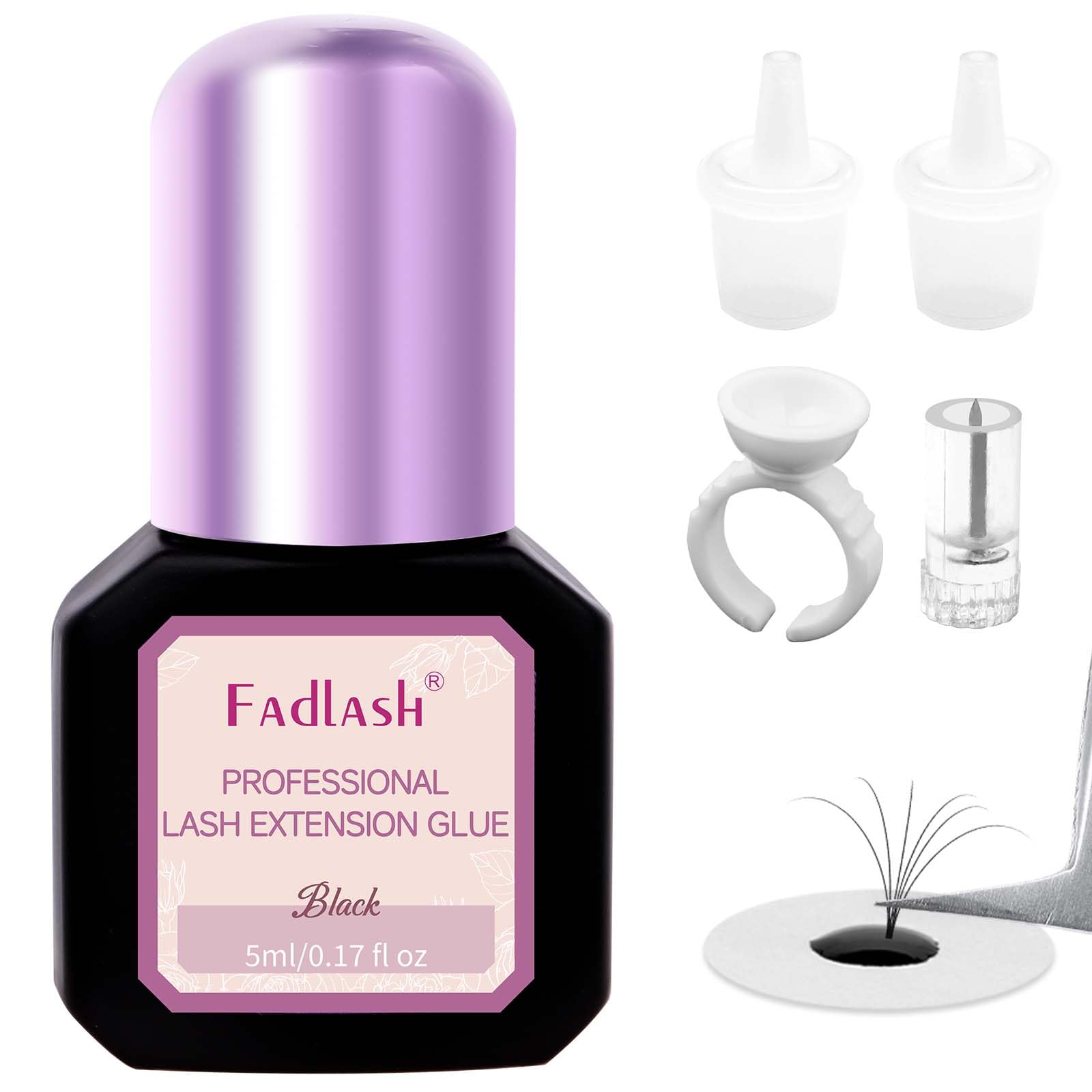 FADLASH eyelash-extension glue strong hold close-up for long-lasting retention.