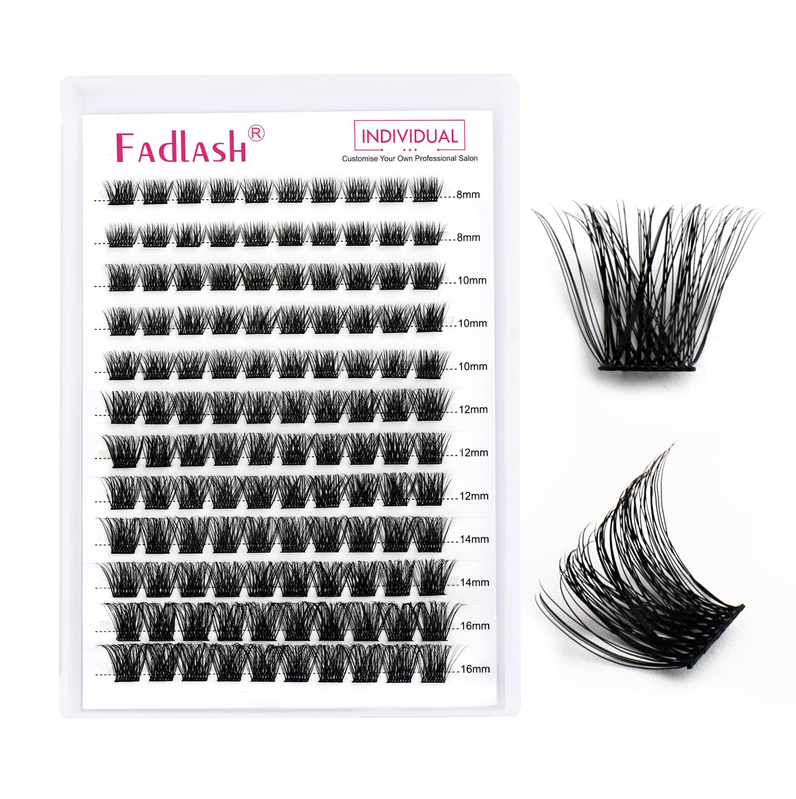 Close-up of FADLASH lash clusters highlights soft band for comfortable wear.