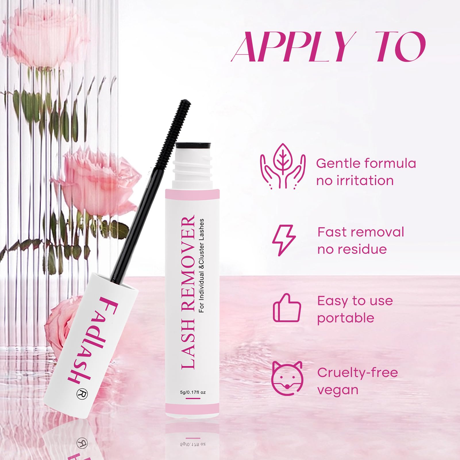 FADLASH lash remover cap and label highlight safe at-home use