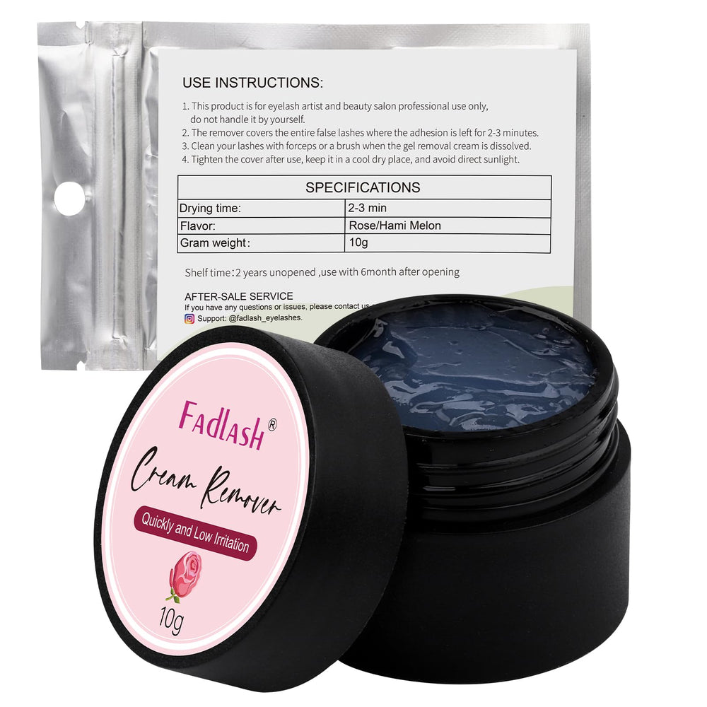 FADLASH Lash Remover eyes-closed usage illustrates safe application.
