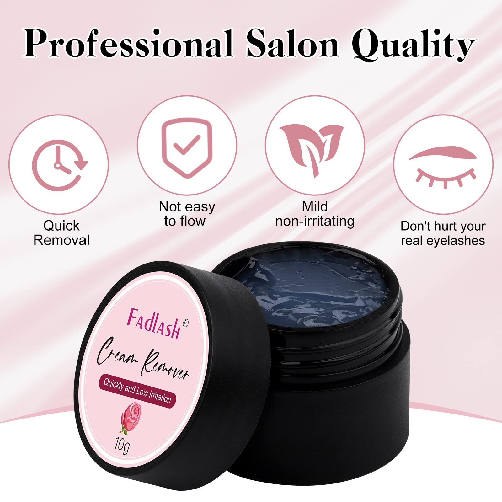 FADLASH Lash Remover glass jar close-up emphasizing premium formula.
