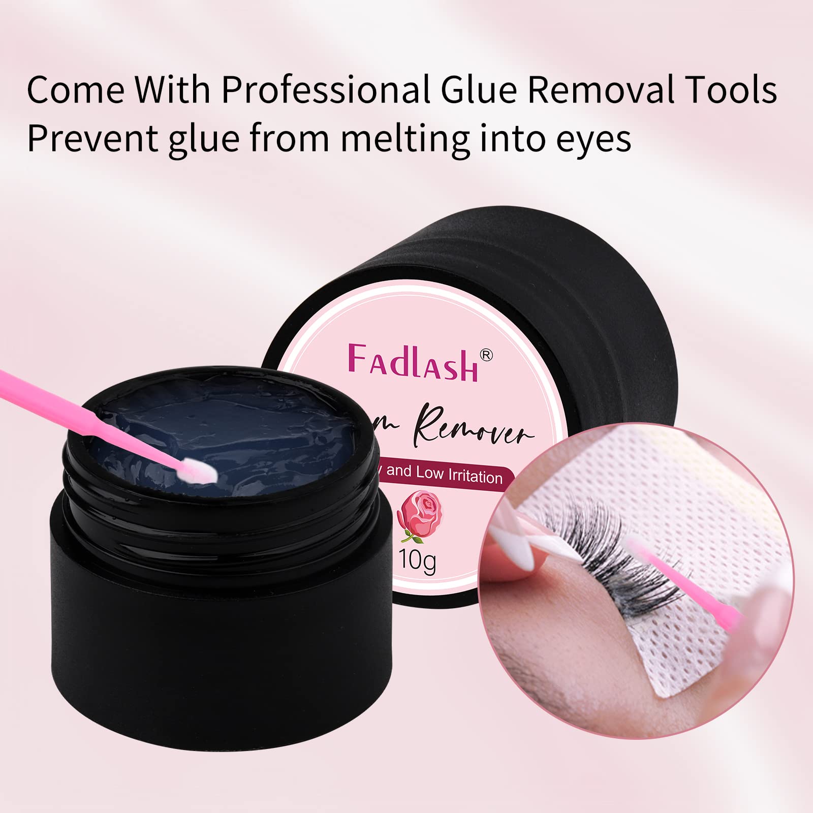 FADLASH Lash Remover wipe-off action reveals residue-free cleansing.