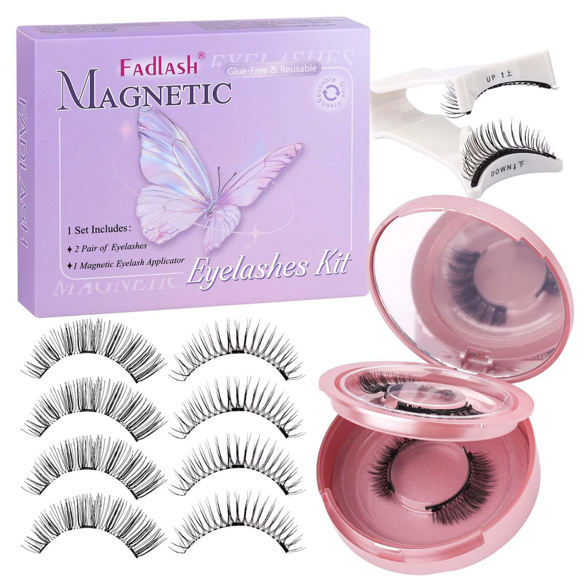 FADLASH magnetic eyelashes kit front view for easy daily wear