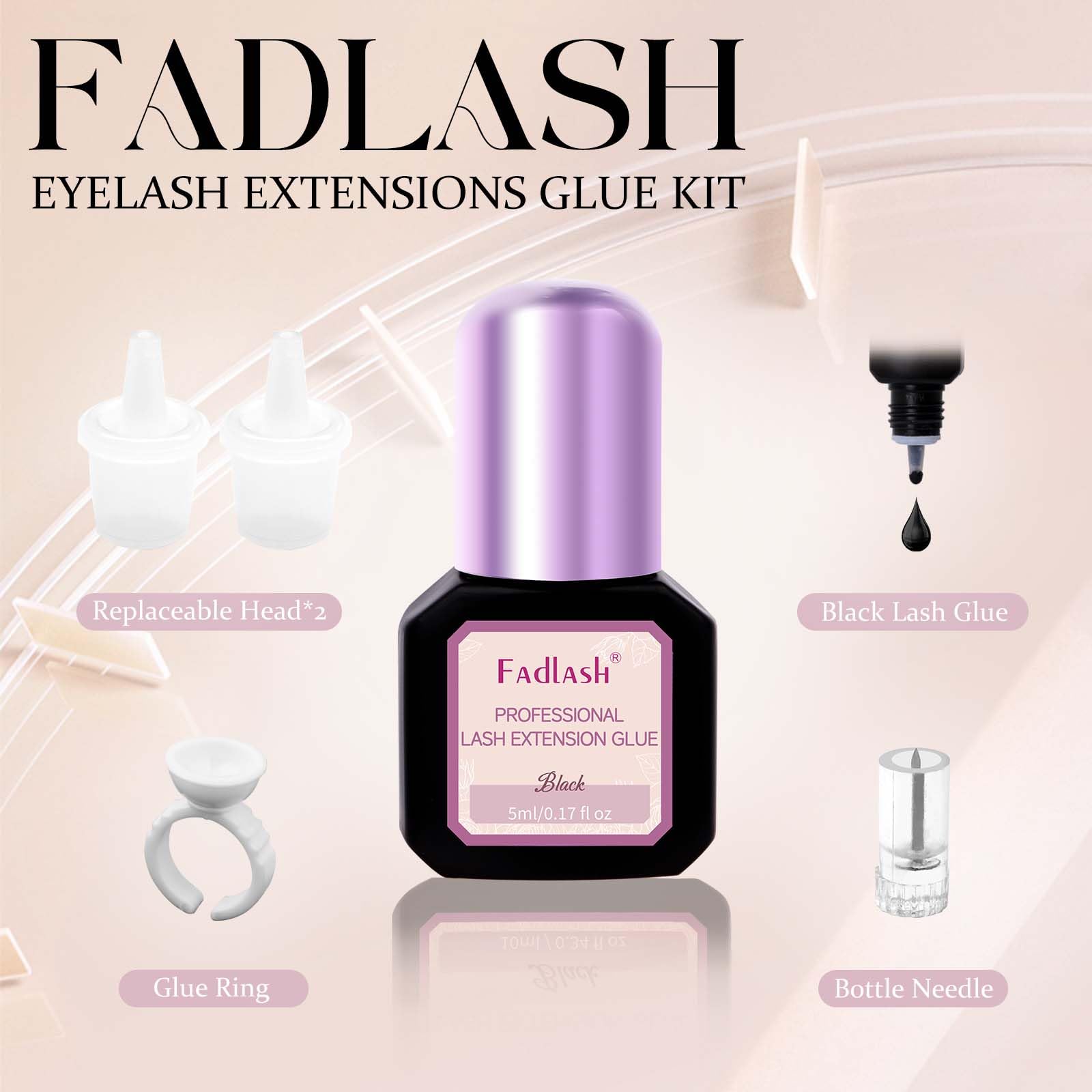 FADLASH waterproof lash glue bottle detail highlighting all-day resistance.