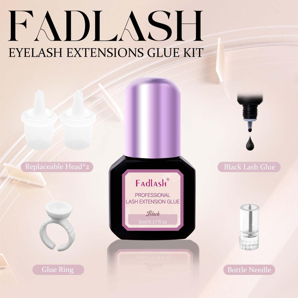 FADLASH waterproof lash glue bottle detail highlighting all-day resistance.