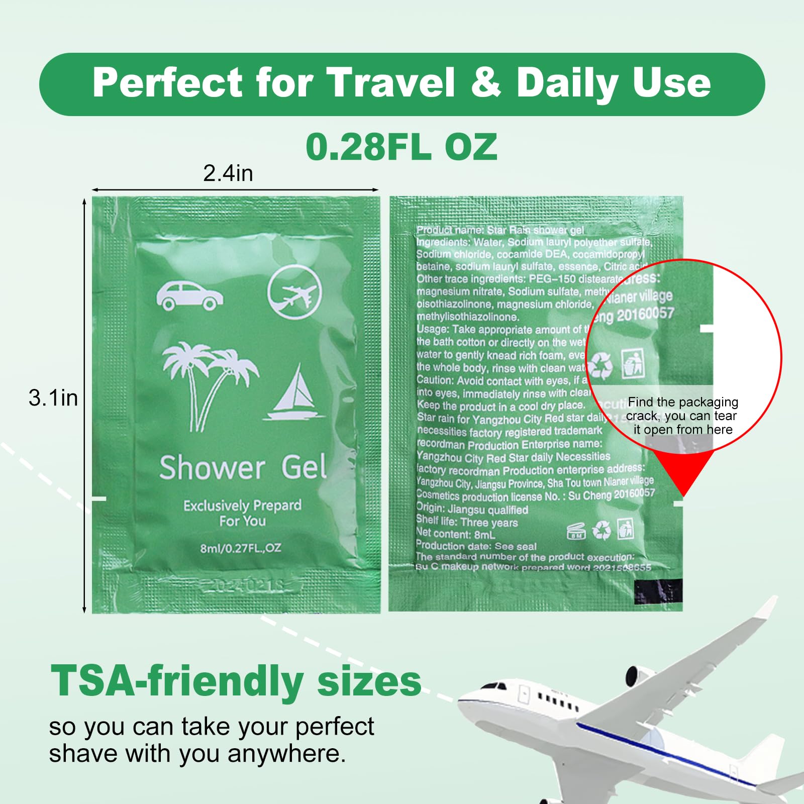 fafortune travel-size body wash packets for on-the-go hygiene