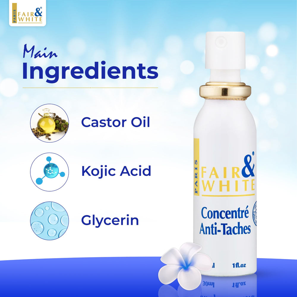 Fair and White Original Dark Spot Fader spray applied to clean skin at night.