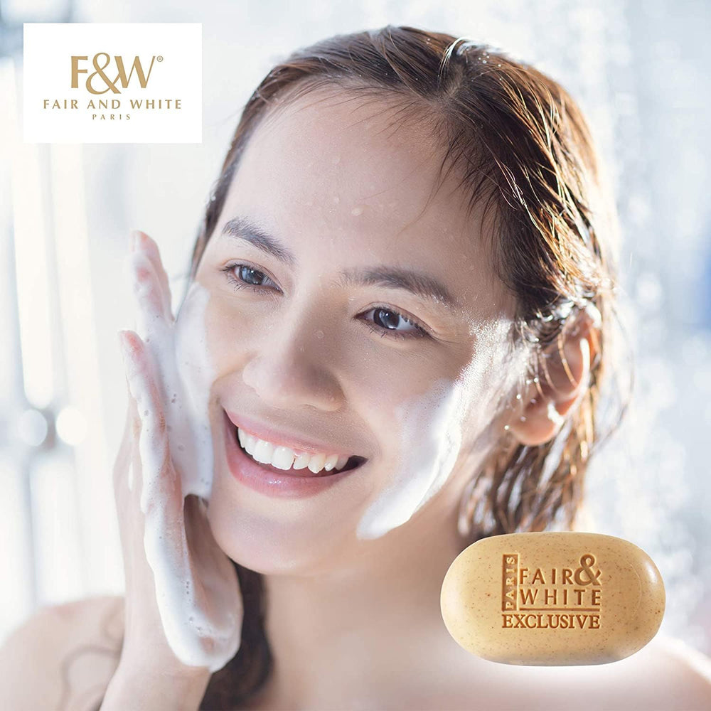 FAIR & WHITE Exfoliating Soap usage routine with gentle exfoliation