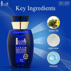 FAIR & WHITE Exclusive Serum bottle pump demonstrating easy one-dispense application.