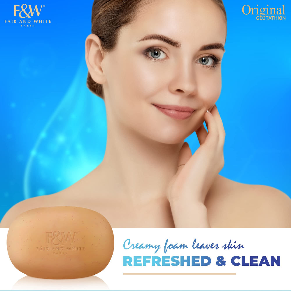 Fair & White Glutathione Exfoliating Soap apricot seeds texture for gentle exfoliation.