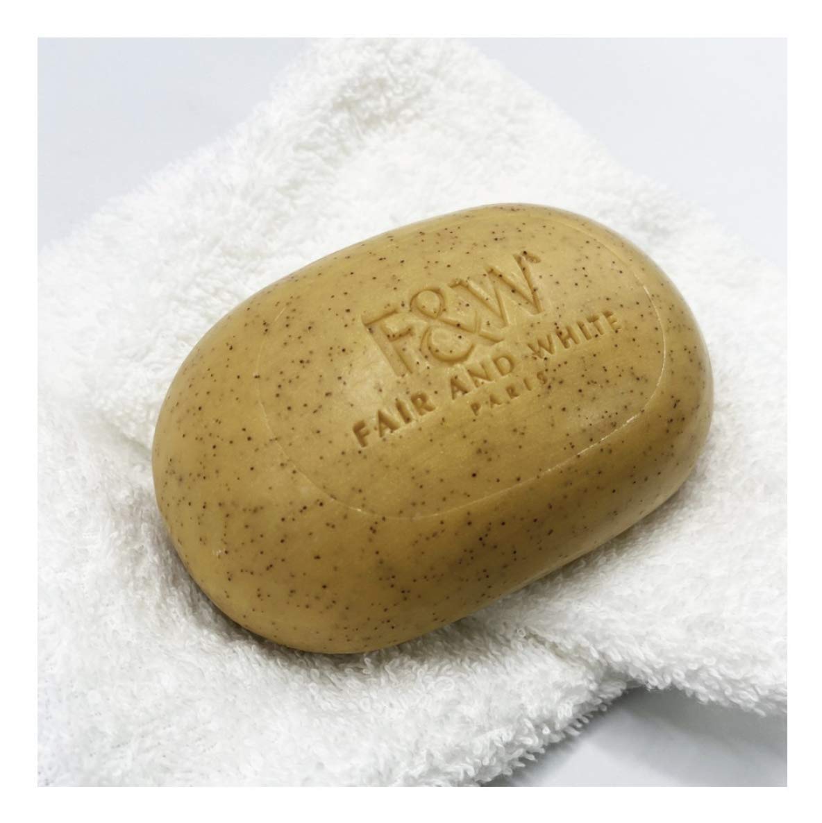 Fair & White Glutathione Exfoliating Soap tub in bathroom for skin prep.