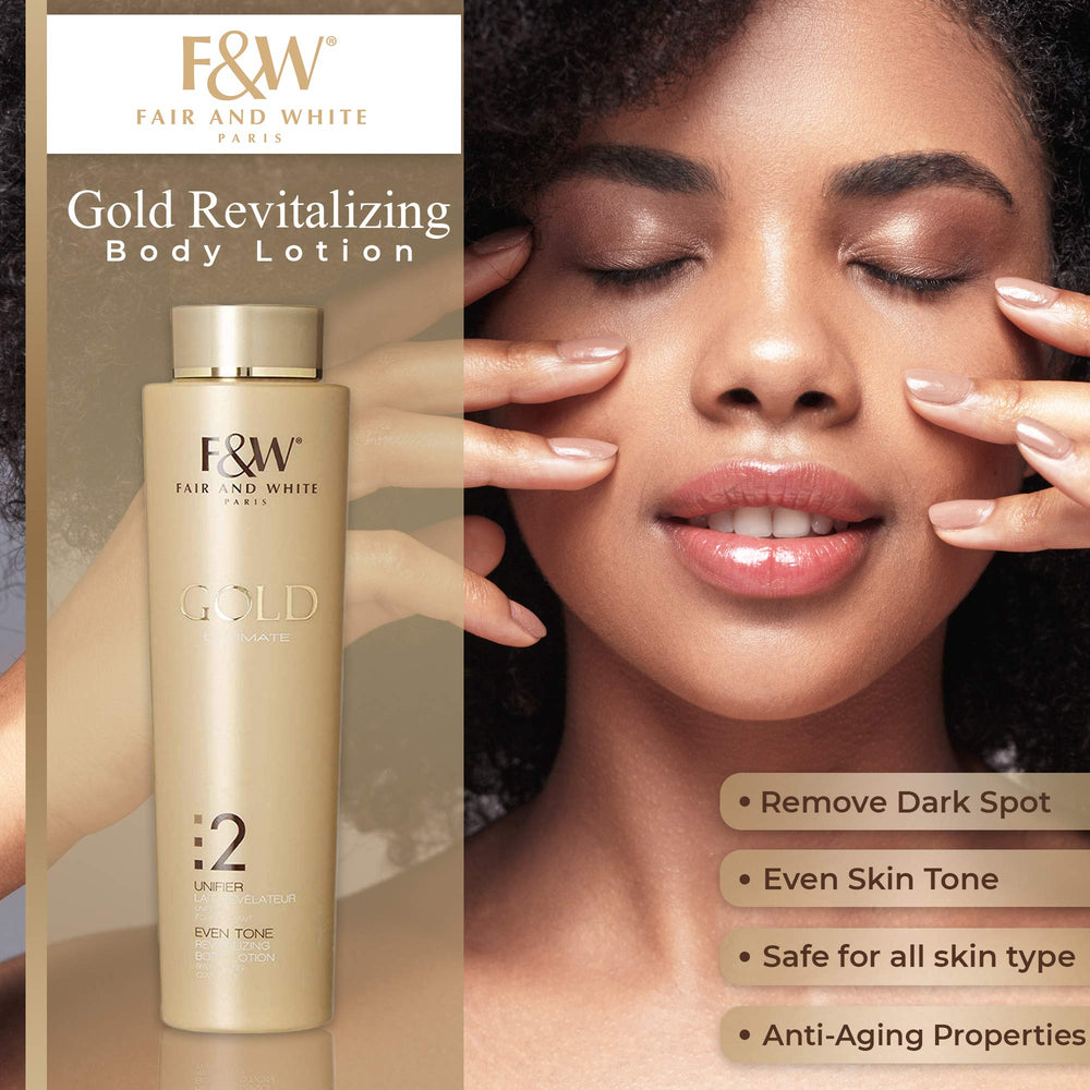 Fair & White Gold Revitalizing Lotion pump-top for convenient nightly application.