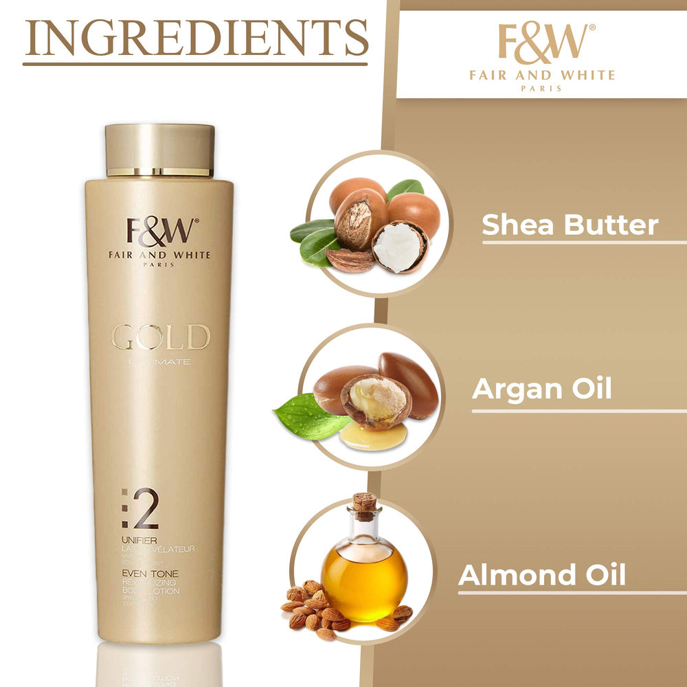 Fair & White Gold Revitalizing Lotion texture close-up shows creamy, moisturising consistency.