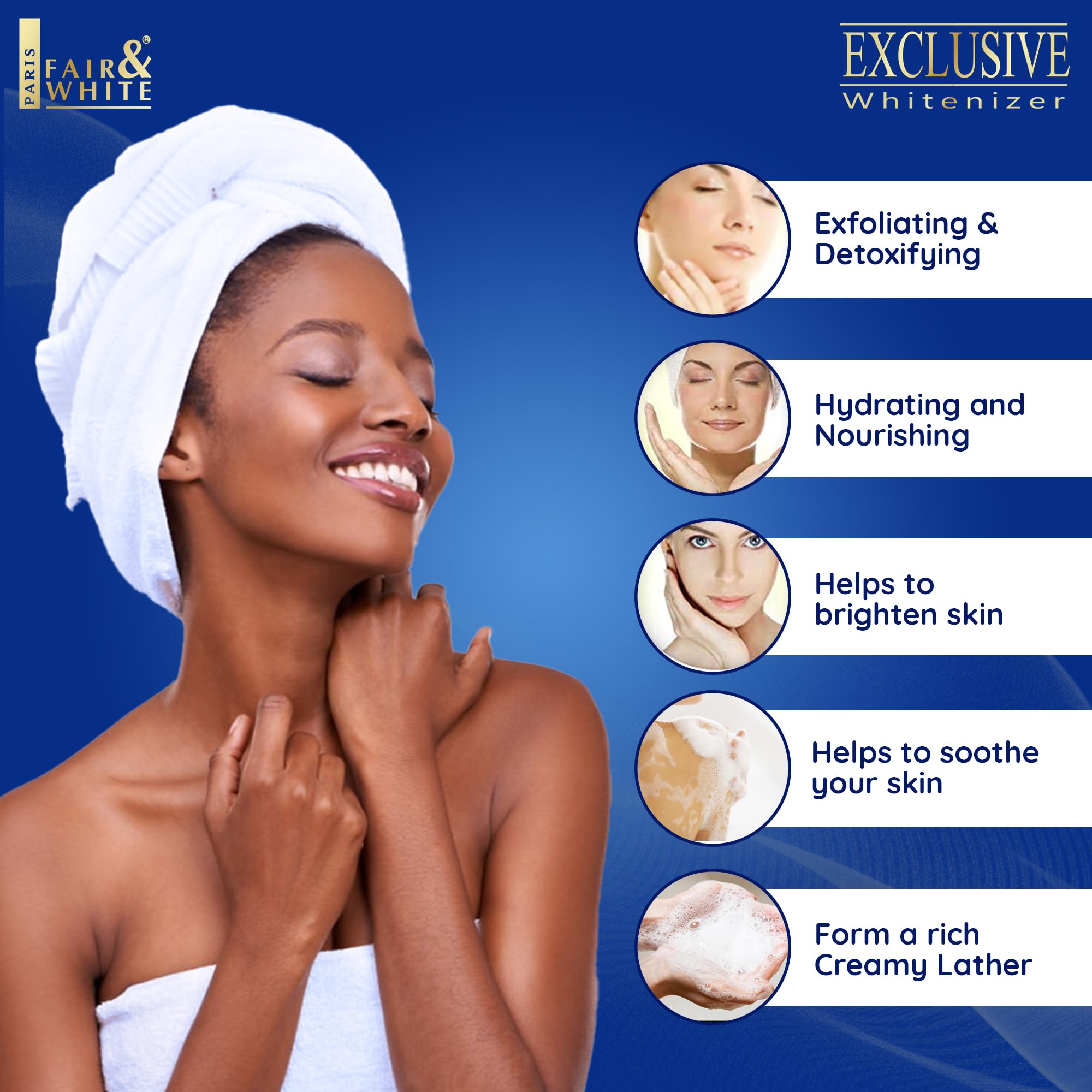 FAIR & WHITE moisturizing bar smoothing skin texture as it cleanses.