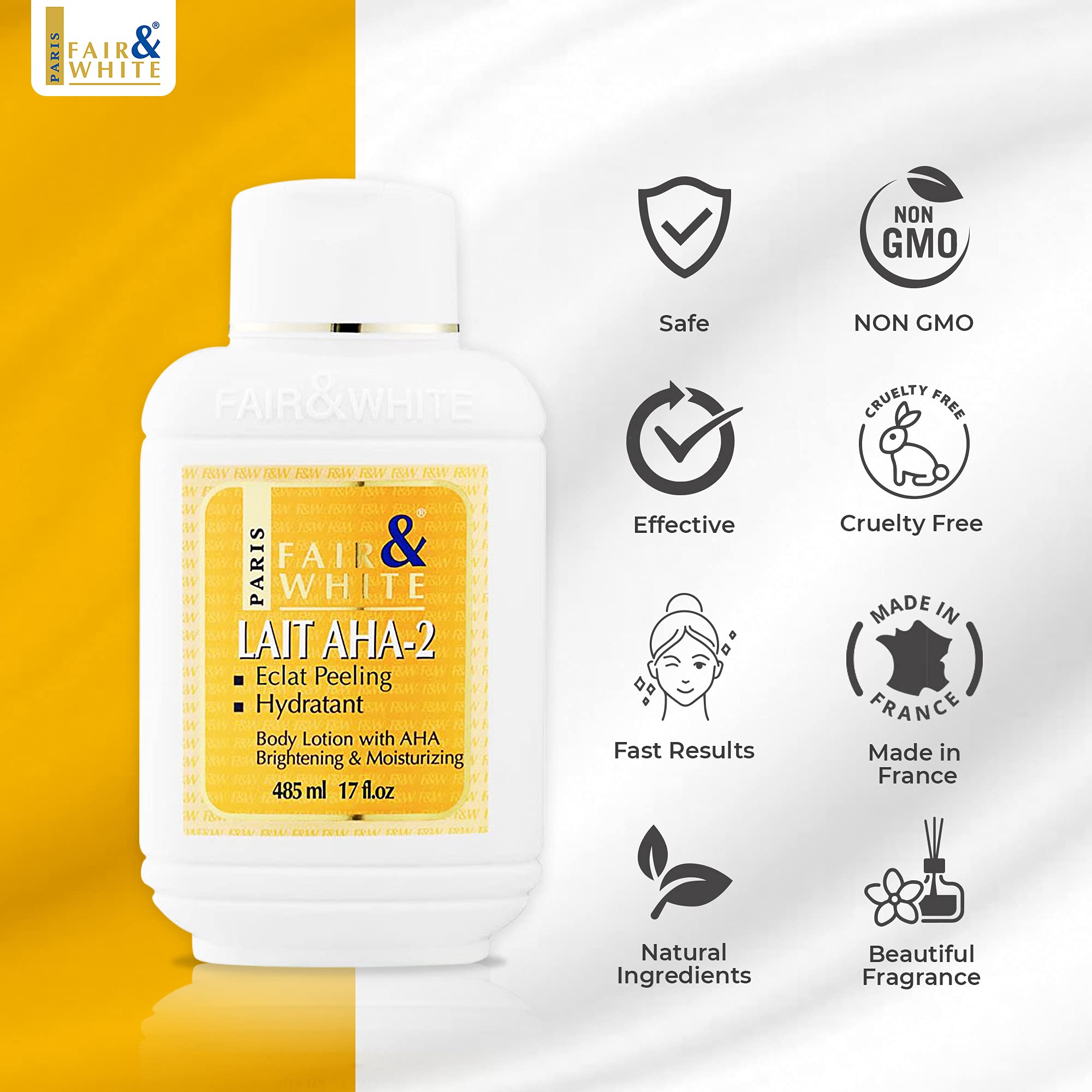 Fair & White Original AHA Body Lotion 500ml packaging on shelf