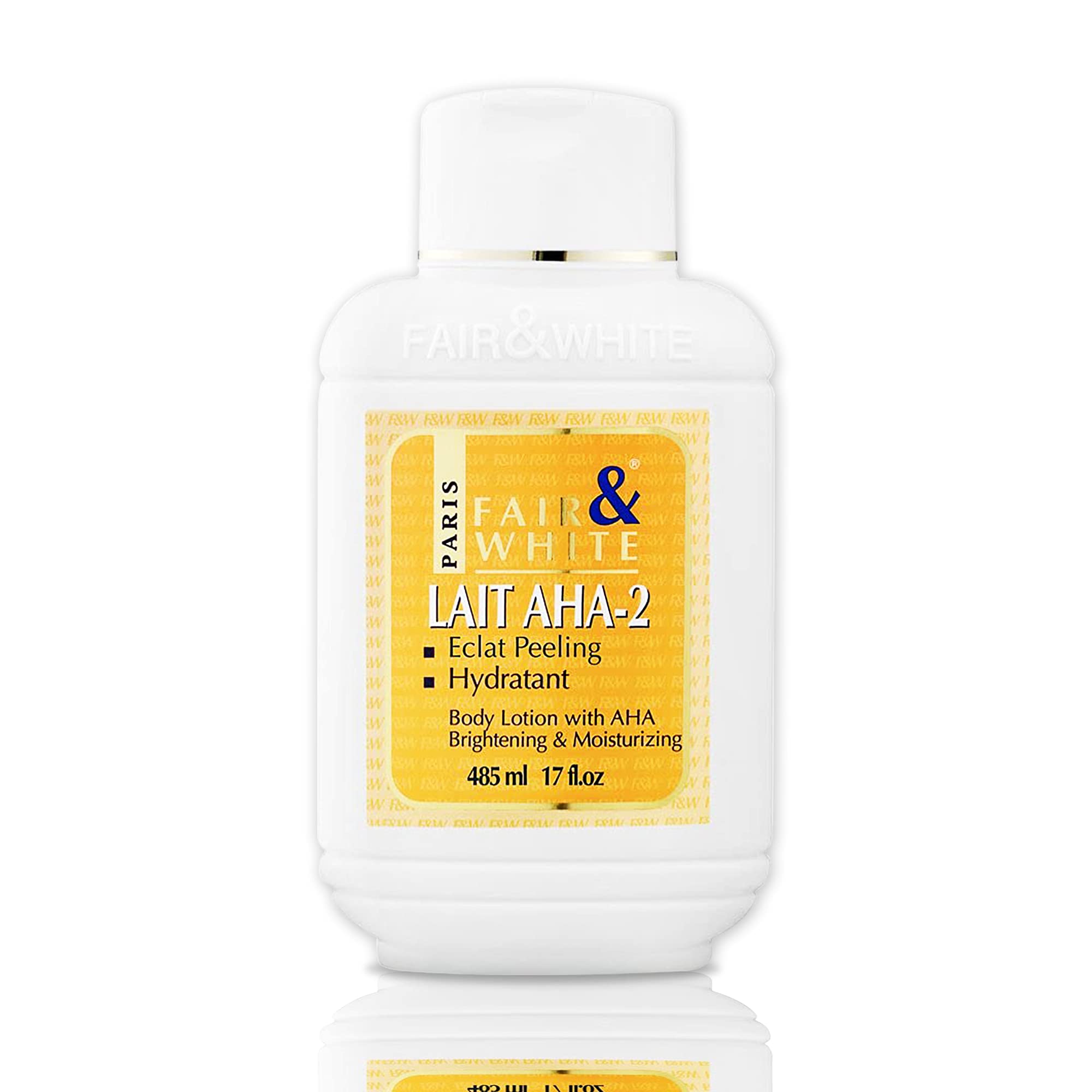 Fair & White Original AHA Body Lotion bottle showing hydrating formula for even tone
