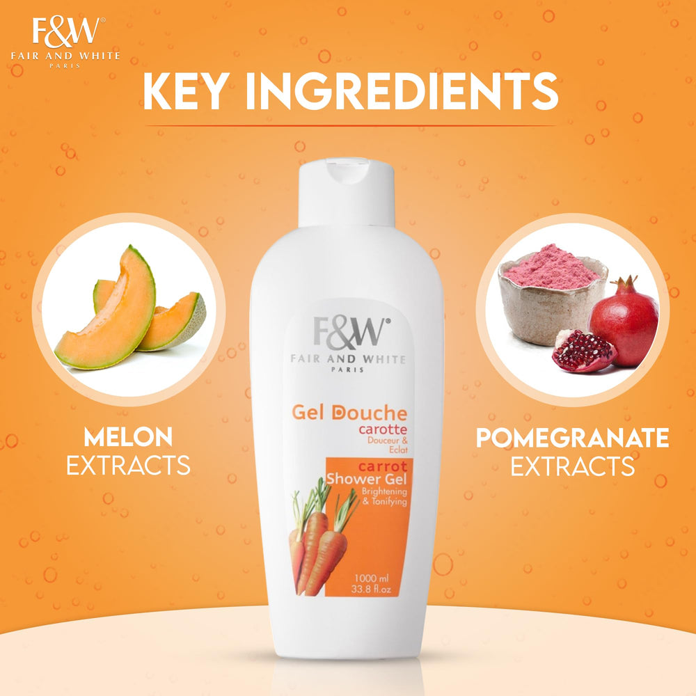 Fair & White Original Carrot Tonifying Body Wash foam close-up, delivering gentle cleansing and radiant finish.