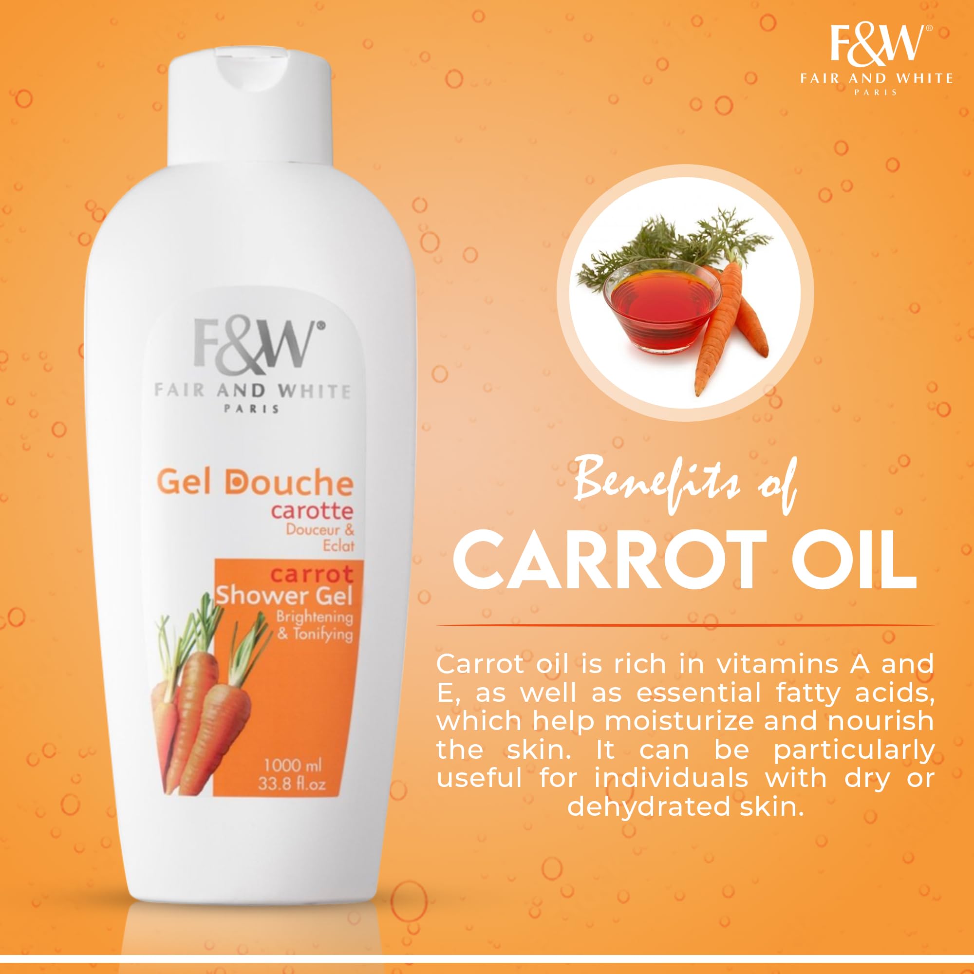 Fair & White Original Carrot Tonifying Body Wash texture close-up showing velvety foam.