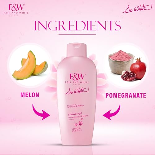 Close-up of FAIR & WHITE pomegranate and melon extracts with nourishing scent.