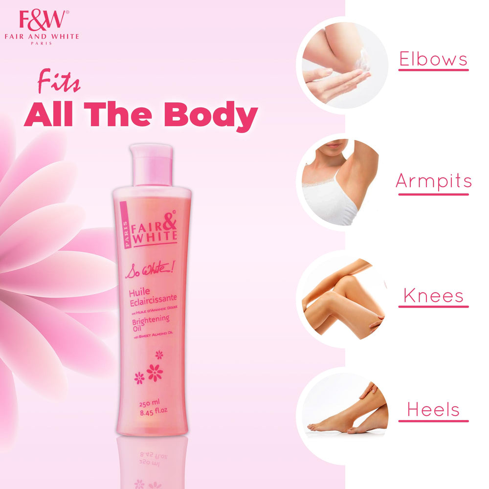 FAIR & WHITE So White Body Oil on skin shows even tone and smoothness.