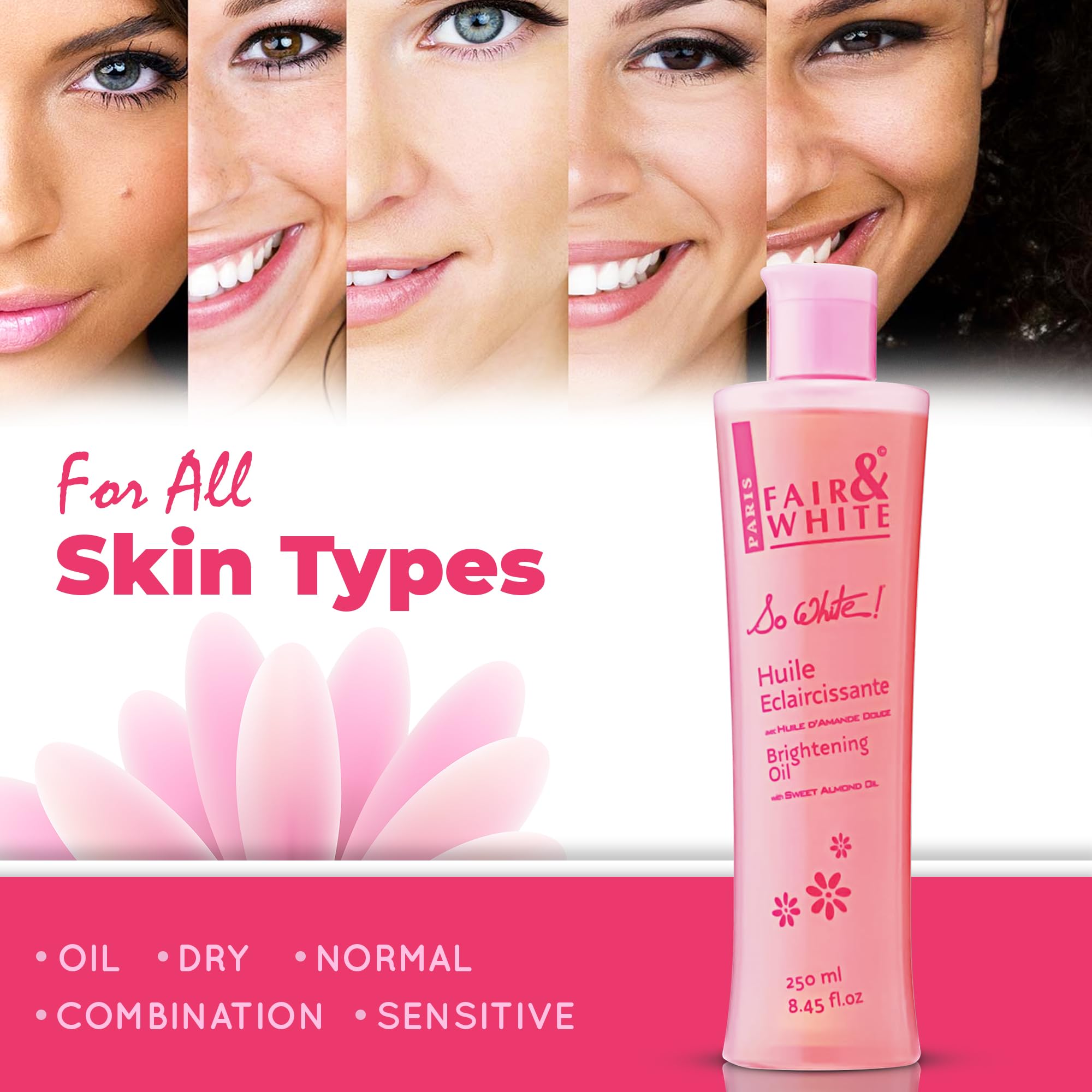 FAIR & WHITE So White Body Oil texture closeup highlighting silky feel.