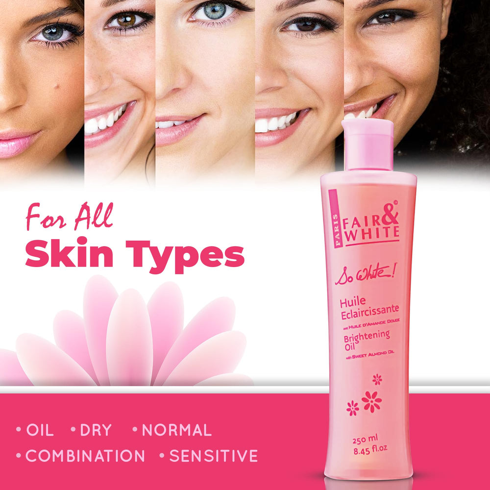 FAIR & WHITE So White Body Oil texture closeup highlighting silky feel.