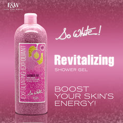 FAIR & WHITE So White exfoliating gel application glide on skin during shower.