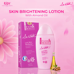 FAIR & WHITE So White lotion label closeup highlighting packaging and fragrance.