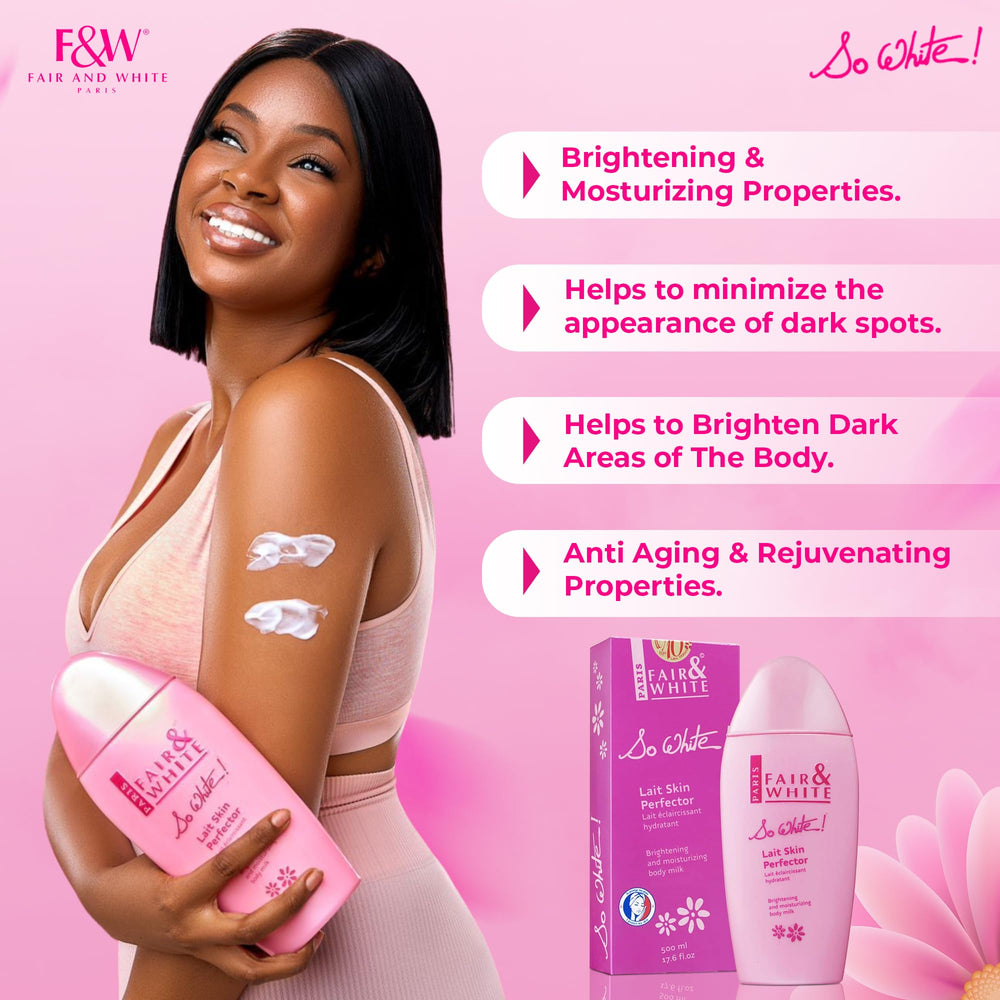FAIR & WHITE So White lotion pump closeup emphasizing easy application.
