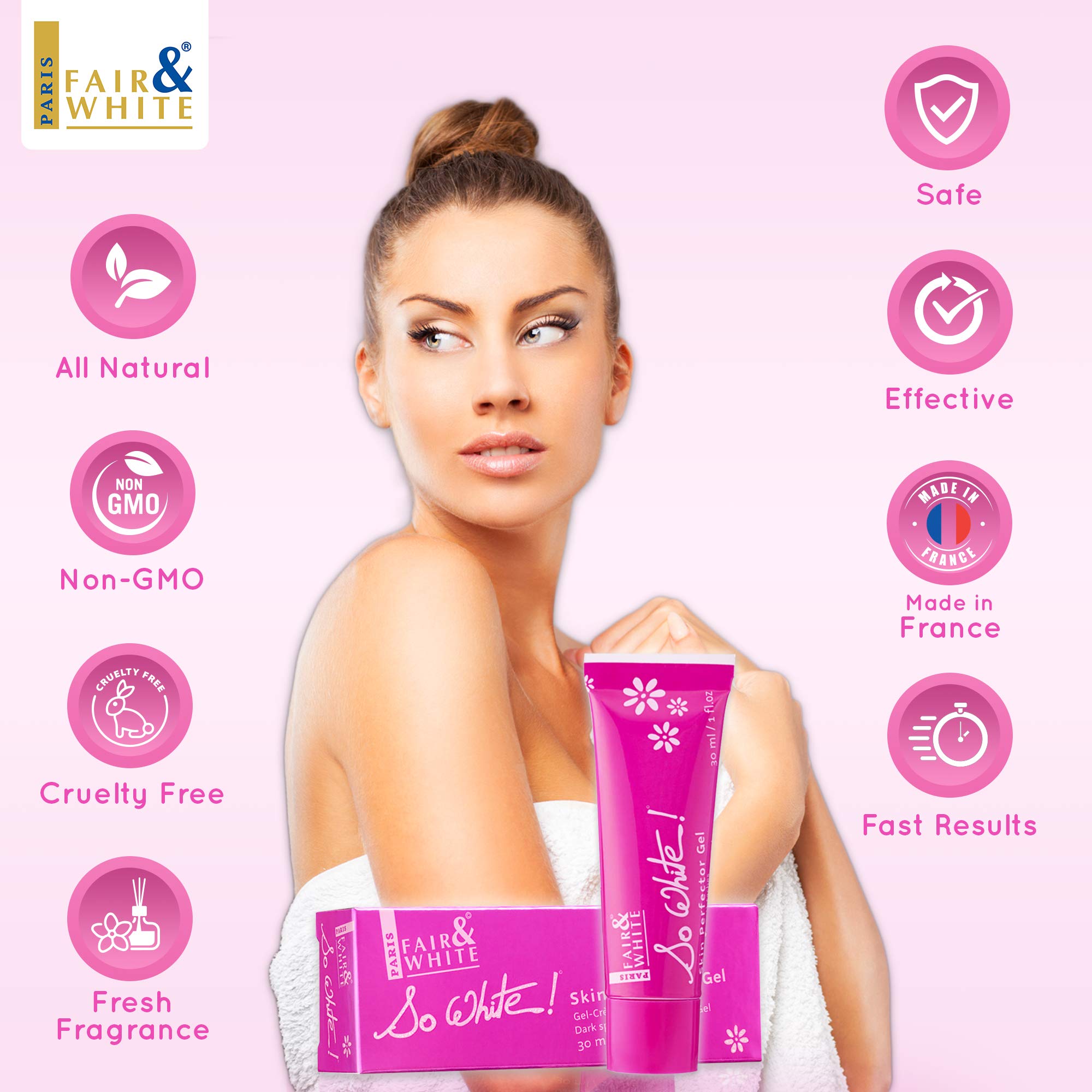 FAIR & WHITE So White Skin Perfector Gel on skin yields natural glow.