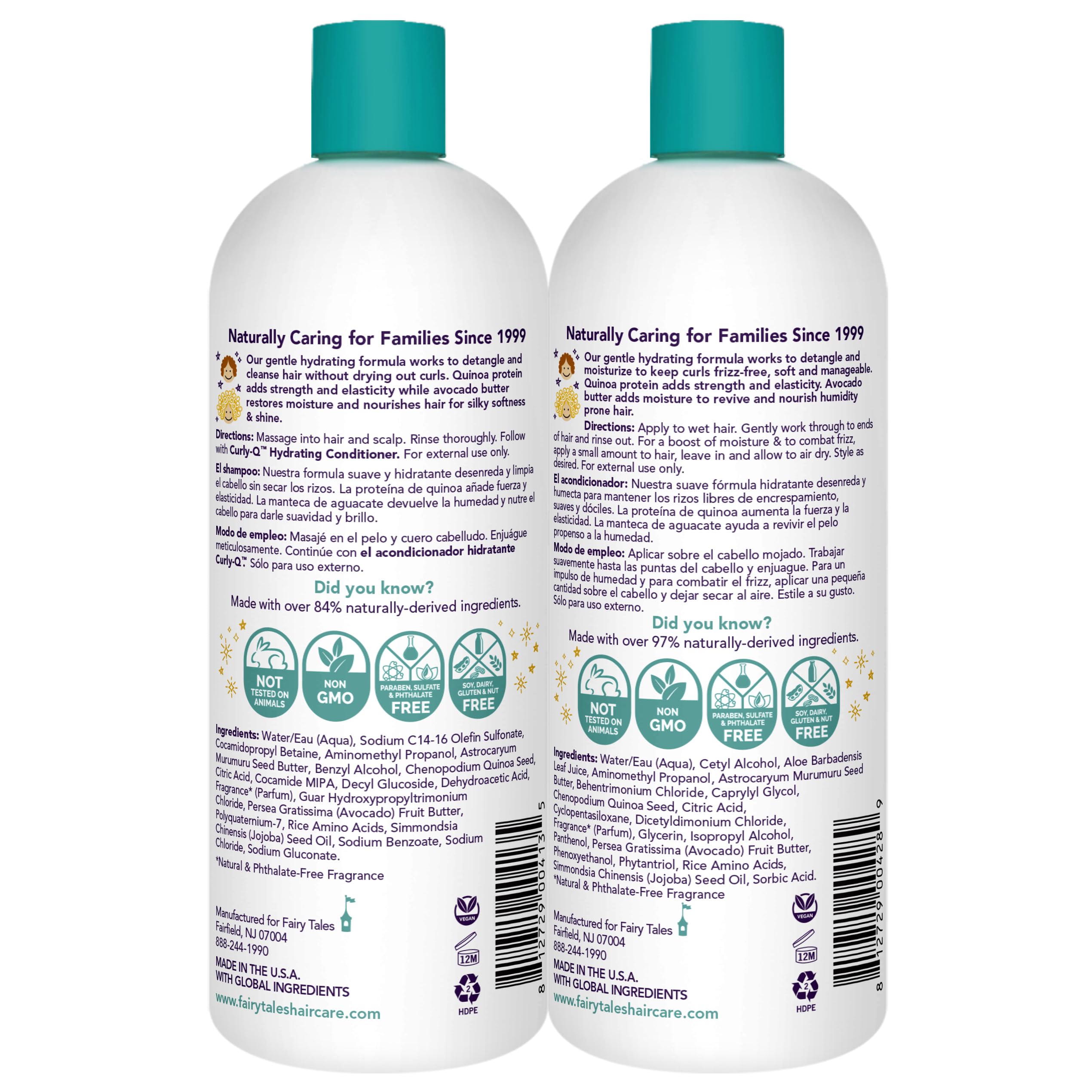 Fairy Tales Curly-Q conditioner bottle smooths and detangles curly hair.