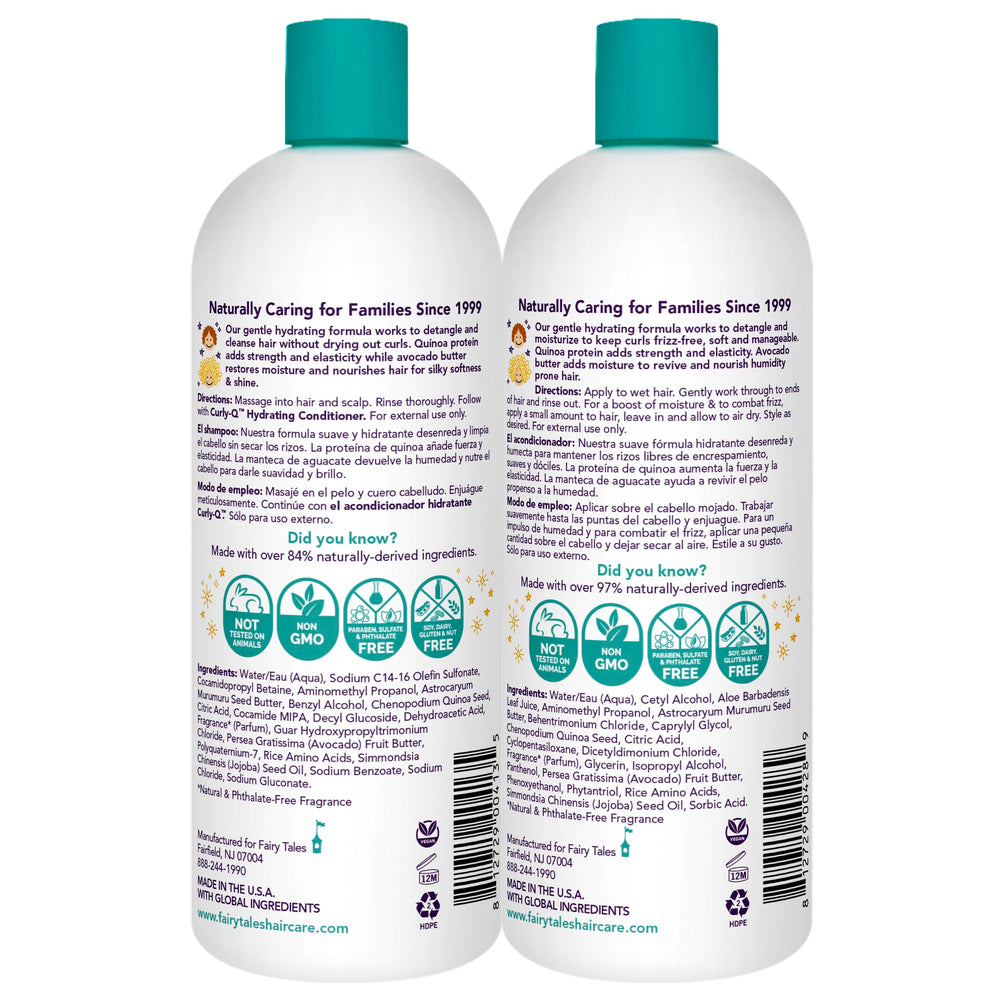Fairy Tales Curly-Q conditioner bottle smooths and detangles curly hair.