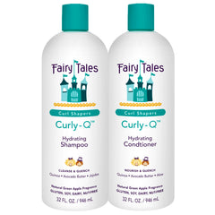 Fairy Tales Curly-Q shampoo bottle promotes hydrated, defined kids' curls.