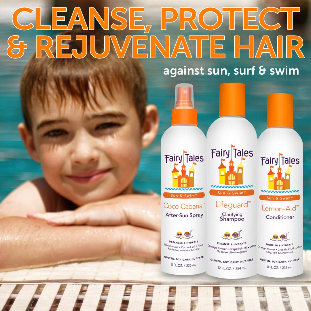 Fairy Tales Swimmer Conditioner application scene shows quick 3-5 minute care.