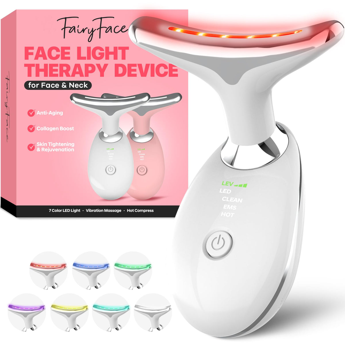 FairyFace face and neck massager front view showing ergonomic design and compact form for relaxing use.
