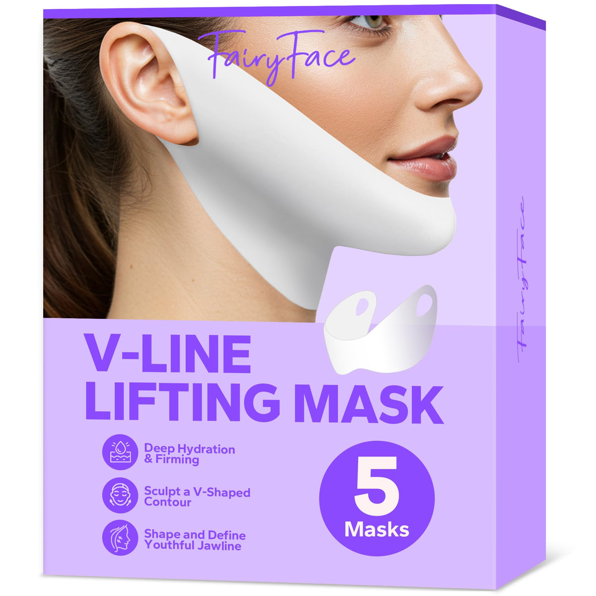 FairyFace V-Line Mask contours the jawline for a lifted look and defined profile.