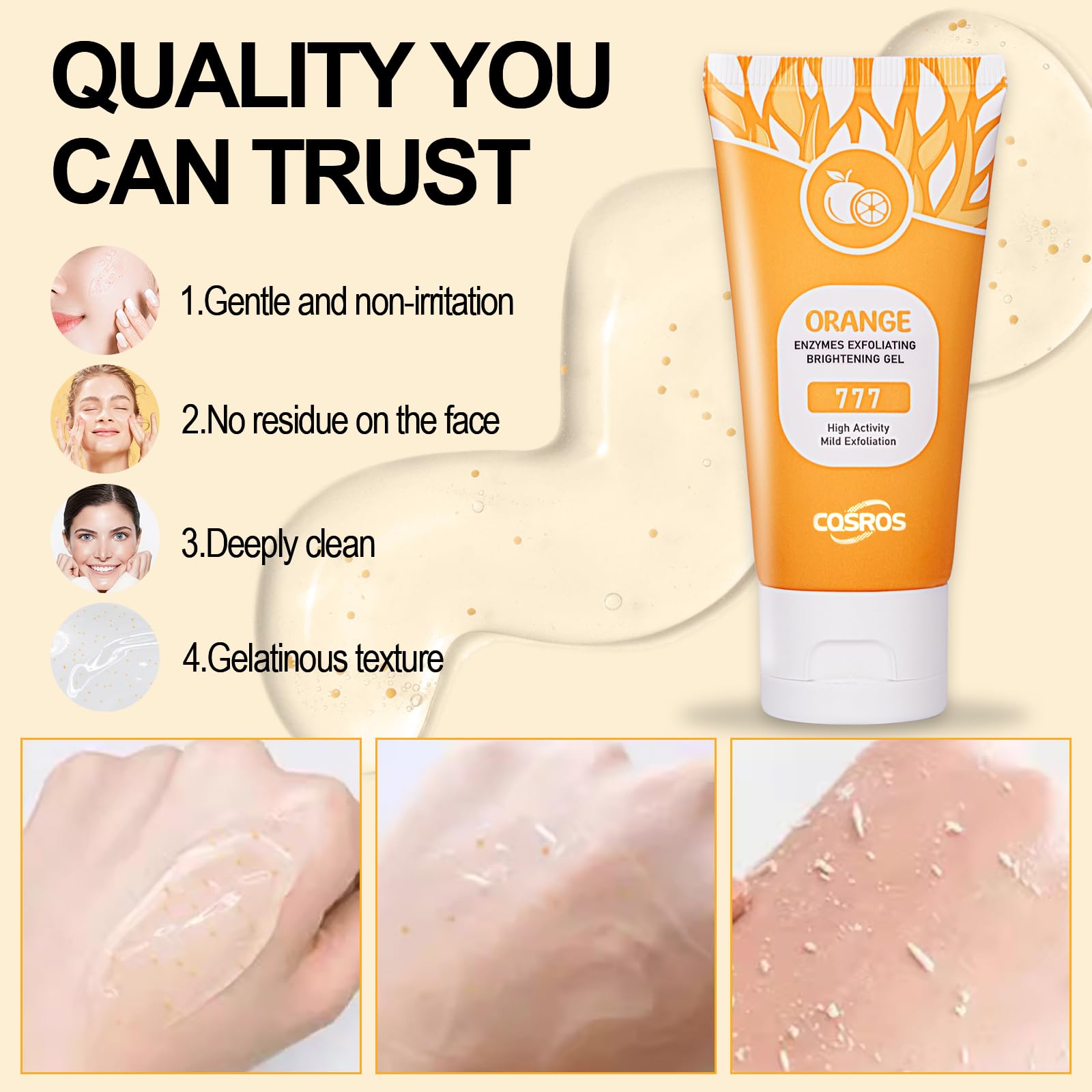 Massaging action of FAIRYTALESPACE orange exfoliating gel scrub demonstrates pore cleansing
