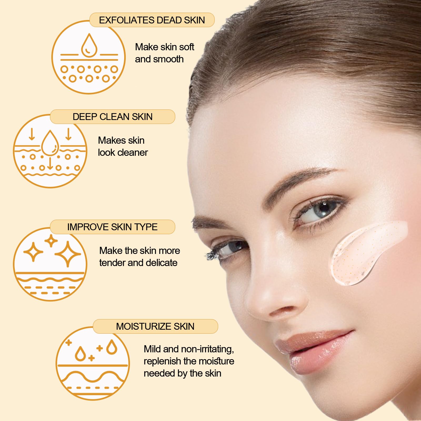Product shown on damp skin for a smoother pore appearance with FAIRYTALESPACE scrub