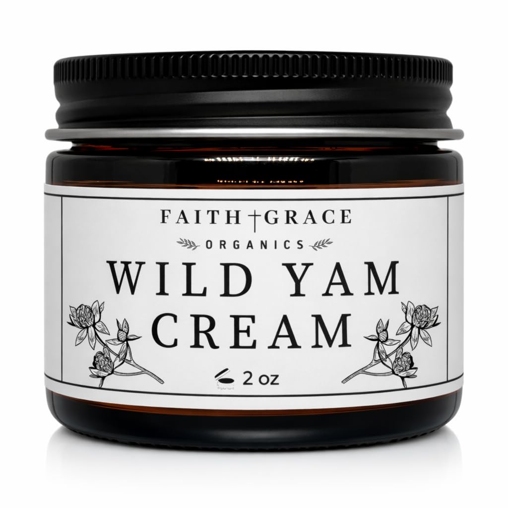 Faith and Grace Organics Wild Yam Cream jar with smooth, moisturizing formula for daily skincare.