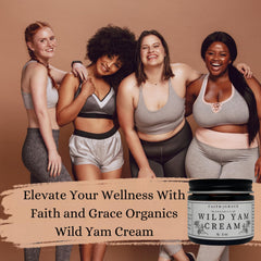 Faith and Grace Wild Yam Cream close-up highlights creamy texture for quick skin hydration.
