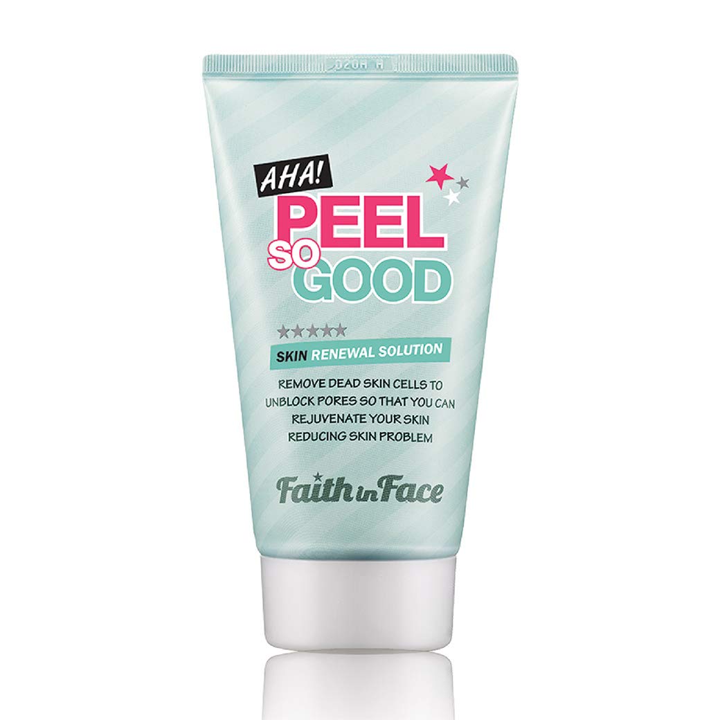 Faith in Face AHA Peel gel bottle pour demonstrates gentle exfoliation for radiant skin.