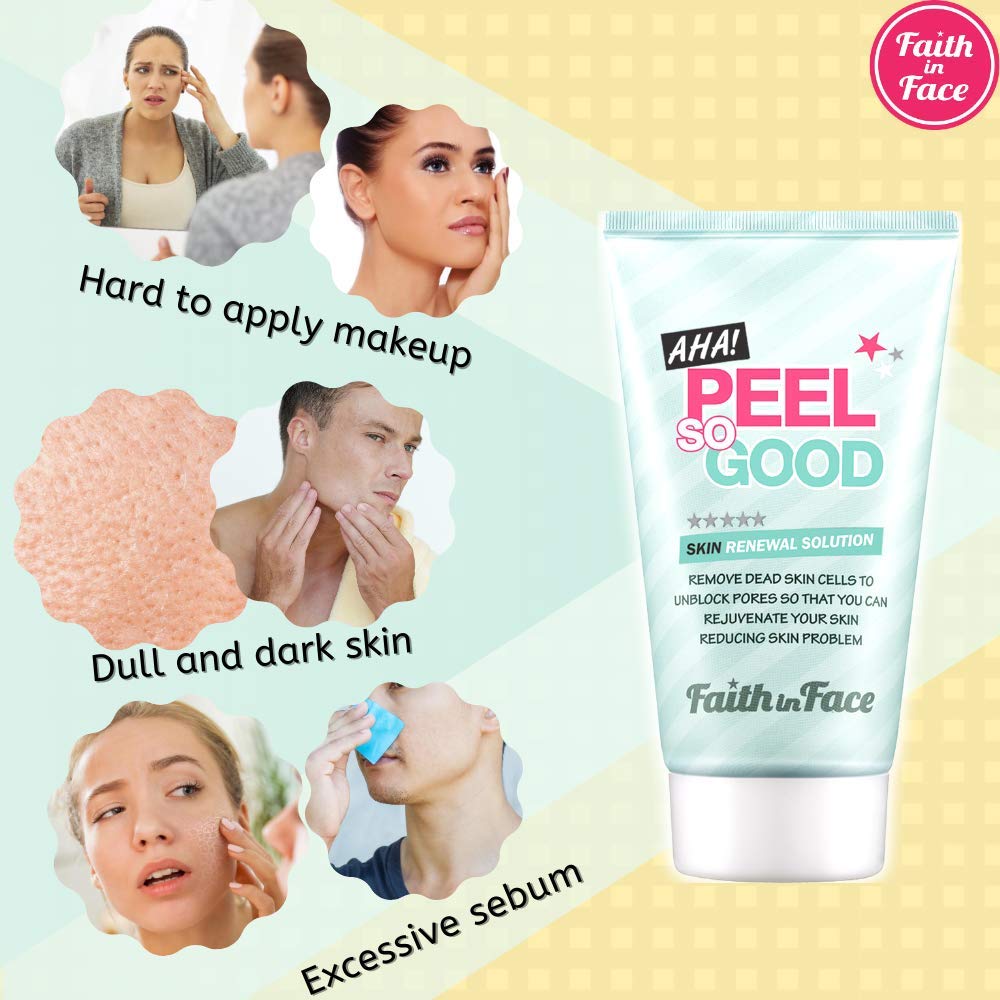 Faith in Face AHA Peel application on skin shows even coverage and gentle activation.